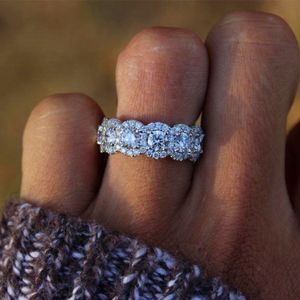 Luksusowa kobieta wielka kryształowy okrągły pierścionek zaręczynowy Śliczny 925 Srebrny Kamienny Pierścień Ziemiki