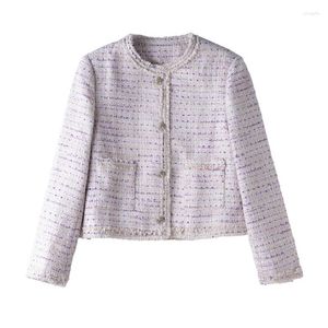 Giacche da donna cappotto di lana viola 2024 primavera/autunno sciolto piccolo corto profumato