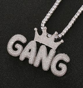 Hip Hop Custom Name Crown Small Letters Pendant Necklace Micro Cubic Zircon with 24inches Rope Chain6890652