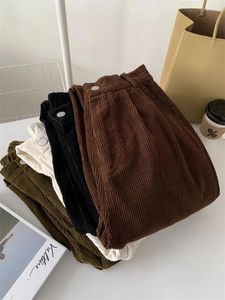 Kvinnors byxor zoki koreanska vintage streetwear corduroy kvinnor hög midja harajuku solida byxor spring casual wide ben pant