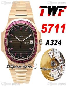 TWF Jumbo Platinum Ruby Bezel Rose Gold 5711 Black Texture Dial A324 Automatic Mens Watch Hip Hop Edition PTPP 2021 PURETIME 4524114