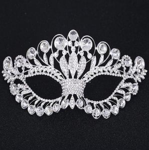 Crystal Mask Silver Tone Venetian Bridal Masquerade Rhinestone Crystal Eye Mask Halloween Fancy Dress Ball Party Mask FJ214098579