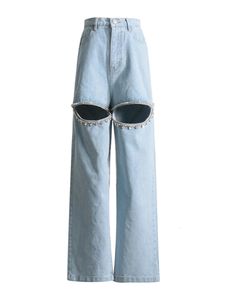 Diamond Hollow -out -Jeans für Frauen Sommer Mode High Taille Nischendesign Knöchel Länge Denim Herz gerade Hosen XX113 240510