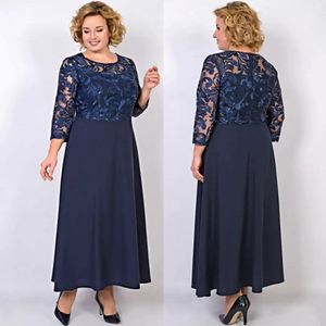 Mangas longas da marinha Lace Mãe da noiva Vestia uma linha Jewel Neck Wedding Vestido de convidado Tornozelo Choffon Vestidos de noite 274z