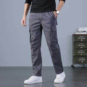 Calça masculina calça calças de tamanho grande 4xl 5xl 6xl mais outono cinto elástico da cintura múltipla bolsos de longa bolsos retos Jogger Mensl2405