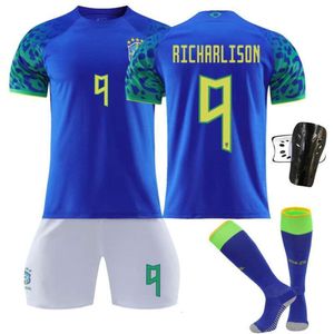 Conjuntos de futebol/traje de rastreio Mensu -trajes 2223 Brasil Away Blue Blue No. 20 Vinicius No. 10 Neymar No. 18 Jesus Jersey Set Football Team Kit