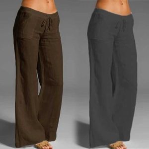 Frauenhose Capris lässige Baumwolle Weitbein Hosen Frauen Weitbein Hosen hohe Taille Hose Elastic Sports Pantl2405