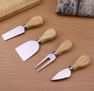 100Sets 4pcsSet Oak Wood Trähandtag Knife Fork Shovel Kit Butter Spridare Graters för att klippa Bakning Chesse Board Tool Tools7889827