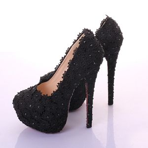 Super High High Heel Bridesmeaid обувь черная кружевная ванна свадебная обувь красивые выпускные вечеринки выпускные каблуки 2483