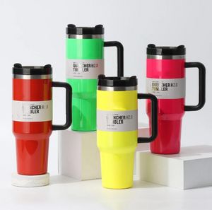 1 pcs US stock Neon Colors Cosmo Pink Tumblers Target Red Parade Flamingo Cups H2.0 40 oz cup with handle straw coffee Water Bottles 40oz Valentine's Day Gift DHL