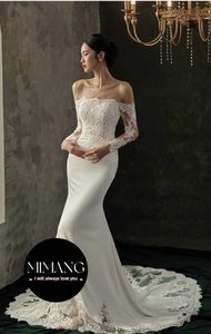 Designer 2024 Nuovo abito da sposa leggero sirena in pizzo elegante sposa bateau sweep in treno