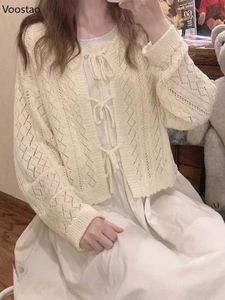 Women's Knits Tees Spring and Autumn Sweet Lolita Knitted cardigan for womens retro and unique hollow lace top sweater for girls Harajuku thin knit topL2405