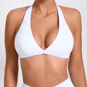 Yoga Outfit Sexy V-neck Sport Bra Women Underwear Sportswear Halter Backless Top For Fitness Wear Female Gym Active With Cups White