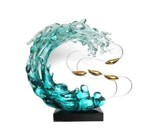 Abstrato de escultura de água artesanato estátua de arte decorativa com resina de cristal para a entrada de entrada 4395819