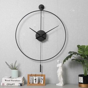 Relógios de parede nórdicos relógio criativo simples moderno design espanhol estilo casa decoração mudo decoração grande relógios artesanato q240509