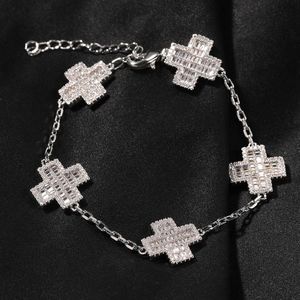 Charm Cross Chain Link Armband White 18k Gold Plated Women Men smycken gåvor