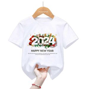 Tシャツ新しい2024ハッピーニューイヤーTシャツ面白い子供服ユニセックスボーイズガールズTシャツファミリーパーティーギフト短袖TシャツトップT240509