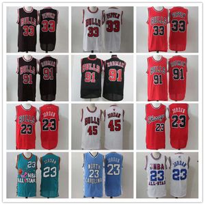 Jerseys de basquete Bull 23 33# Pippen 91 Rodman bordou Jersey