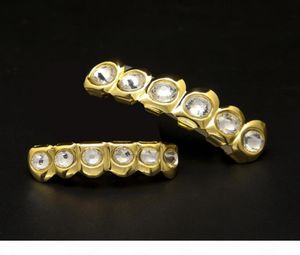 Новый стиль хип -хоп Bling Bling Athestone зубы Grillz Gold Silver Plated Top Bottom Grillz Set9594640