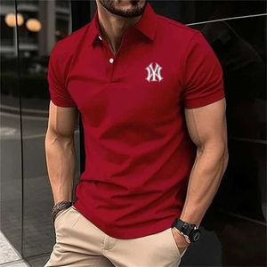 Herrpolos 2024 Mens Business Polo Shirt High-End Korean Version Casual Fashionable Striped Edge Short Sleeved Spring/Spring Q240509