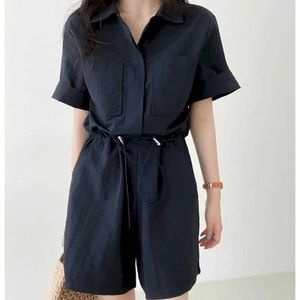 Women's Jumpsuits Rompers Solid Jumpsuits for Women Tops Casual Playsuits Vintage Loose Drawstring Wide Leg pants Rompers One Piece Outfits Women Clothing Y240510