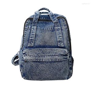 Sırt çantası Büyük kapasiteli retro unisex denim sırt çantaları genç mavi tote tiki tarzı kitap çantaları serin sokak çantası