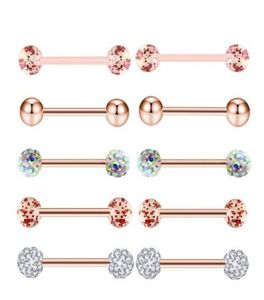 10pcsset Gold Rose Zungenringe Edelstahl Acrylohrringe Langhantel Körper Tragus Piercing Schmuck Brustwarzen Ring5110408