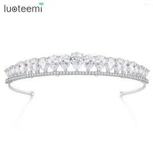 Clip per capelli Luoteemi CZ Wedding Tiara glitter Cristallo pietre di cristalli Bridal Crown Fashion Fashion PROM BEIGLIE PROGE PER DONNE ACCESSORI PARTY