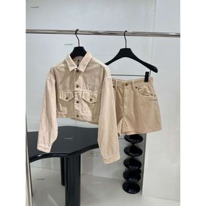 Brand pants set Women coat two-piece Designer long sleeve Corduroy jacket fashion logo short pants suit women 2pcs May 08