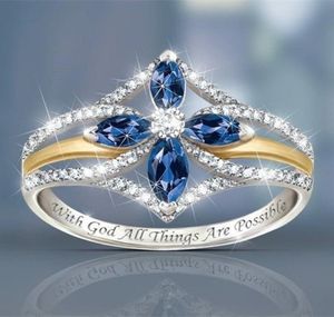 Kluster koreansk mode safir fyra bladblomma horse ögon diamant ring lady bridecluster två färg mtec4142261