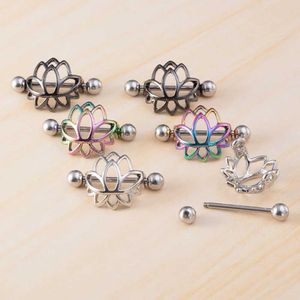 Nippelringar 2st blommor Kvinnor Nippelringar Sköld Barbell 316L Rostfritt stål Nippel Piercing Sexiga Piercings Bröstpiercing smycken 14G Y240510