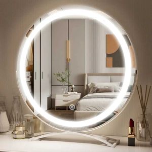 Компактные зеркала 18-дюймового туалетного зеркала с легким светодиодным макияжем, подходящим для спальни столешницы, контролируемые 3-цветными дрящими Q240509