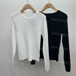 Women Knitted T Shirt Round Neck Long Sleeve Knits Shirts Luxury White Black Tops Casual Daily Knitwear Jumper Tops