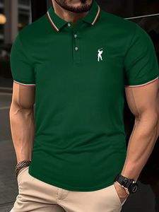 Erkek yaz pamuk golf baskı polo golf gömlek düzenli uyum rahat yuvarlak boyun kısa kol 240510