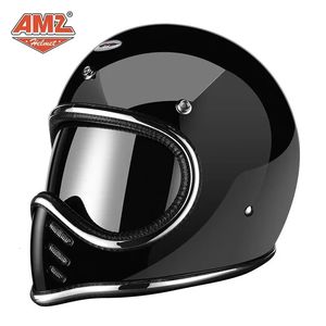 AMZ Japanese apontada pela boca de capacete pequeno personalizado motocicleta retro fibra de vidro inteira durante todo o ano Rodada 240509
