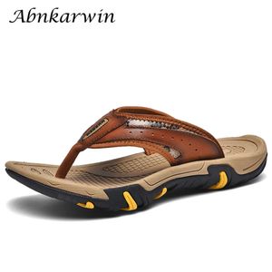 Männer echtes Lederflip Flops Pantoffeln im Freien im Freien im Freien Schuhe Strand Chanclas Hombre Chinelo Maskulino Claquette Homme