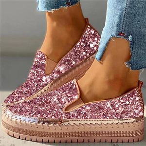 Fitness Shoes Oeak Mulheres apartamentos Crystal Ladies Glitter Bling Platform Platform Mulher Mulher Spring Casual Moccasins Feminino 2024