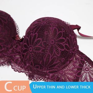 BRAS LACE BH för kvinnor Big Cup Push Up 1/2 Sexig blommig underwire Underwear Ladies Half 36-42C Samla Brassiere 2-kombination