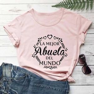 T-shirt feminina A melhor avó do mundo camisa espanhola momlife diversão verão 100% algodão feminino t-shirt presente de aniversário y240509