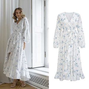 Basic Casual Dresses 2024 New Spring Summer Long Slves Floral Dresses Womens Casual Dress Puffy V Neck Smocked Tiered Ruffle Dresses T240508