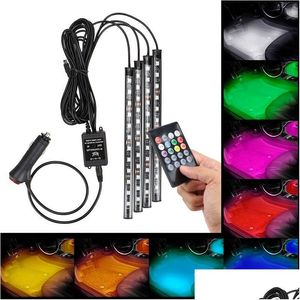 Outros acessórios interiores 4 em 1 carro dentro da atmosfera Lâmpada 48 LED Decoração Iluminação RGB Controle remoto sem fio de 16 cores 5050 chip ot7r5