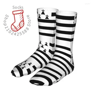 Skarpetki męskie kreskówka Breton Brittany Flag Flag Woman 2024 Mężczyźni France Cycling Sock