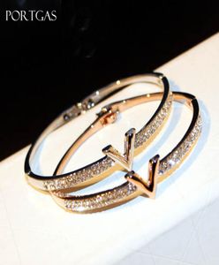 Letter V Crystal Bangles Jewelry Bracelets for Women Arm Cuff pulseiras para as mulheres7934313