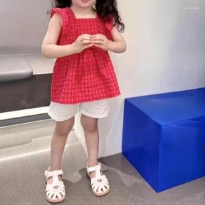 Zestawy odzieży 2024 Summer Girls Suit Baby Girl Short-Sleeved Shirt Shorts 2pcs Pants Pants Retro Top Ubrania dla dzieci