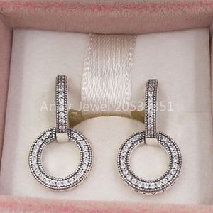 Andy Jewel Authentic 925 Sterling Silver Studs Sparśające podwójne kolczyki pasują do Europejskiej Pandora Studs Jewelry 299052C01 199w