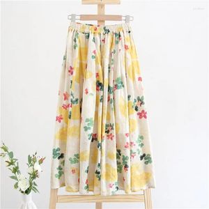 Signe 2024 Summer Women Skirt A Line Stampare Floral Elastic Waist sottile Long Mori Girl Signora femmina Yoyikamomo