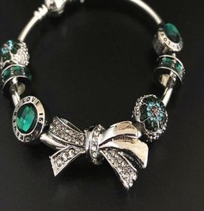 Jóias de venda quente de alta qualidade 925 Silver Women Diamonds Bracelets Bow Bangle Cuff Chain Big Hole Bead Bracelet6374614