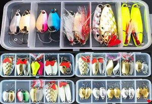 10st Fishing Metal Spoon Lure Kit Set Gold Silver Baits flera paljetter Spinnar Lures With Box Treble Hooks YU081 2201103024065
