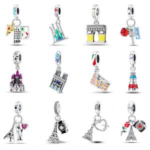 Real 925 Sterling Silver Famous Scenic Spot Eiffel Tower Castle Charms Beads Fit Original Bracelets DIY Jewelry Gift 240428