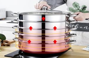 Double B Universal Cooking Pots Rostfritt stål Tjock Steamer Pot 5 -skikt Soppa Steam Pot For Indution Cooker Gas Spis Steam 28cm HHD 2212021955436